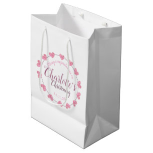 Sacola Para Presentes Média Saco branco & cor-de-rosa do presente do batismo