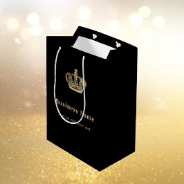 Sacola Para Presentes Média Saco de compras de papel coroa real ouro negro de