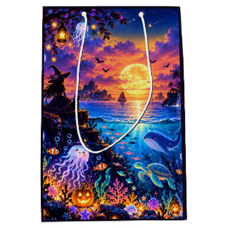 Sacola Para Presentes Média Saco de Cordão do Oceano Sonhador de Halloween, Je