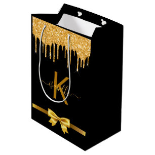 Sacola Para Presentes Média Saco de favor agradecimento com brilho dourado e m