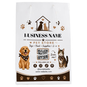 Sacola Para Presentes Média Saco de Papel de Loja de Pet Moderno, Código QR Pe