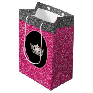 Sacola Para Presentes Média Saco de prata de FX GlitterGift do rosa da coroa