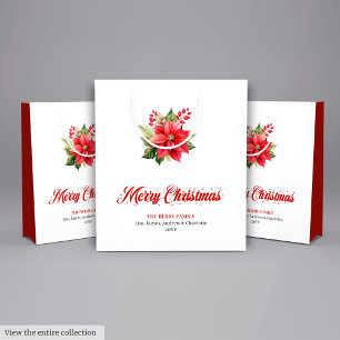 Sacola Para Presentes Média Saco de Presente Botânico de Férias de Poinsettia 