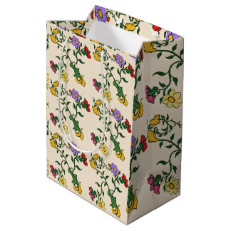 Sacola Para Presentes Média Saco de Presente Botânico Floral Elegante Vintage