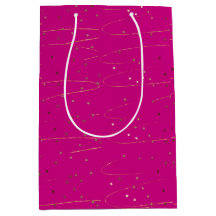 Saco de Presente Brilho Rosa e Dourado