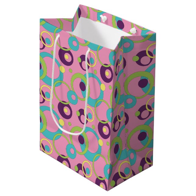Sacola Para Presentes Média Saco de Presente Círculos Rosa Funky (Frente inclinada)