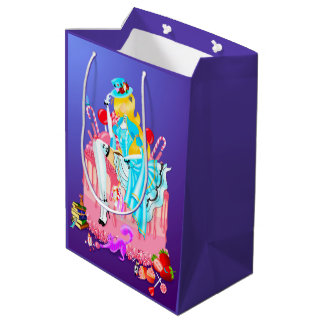 Sacola Para Presentes Média Saco de presente com arte de Alice no bolo de aniv