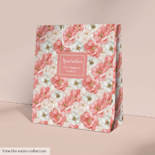 Sacola Para Presentes Média Saco de presente com flores cor-de-rosa e monogram
