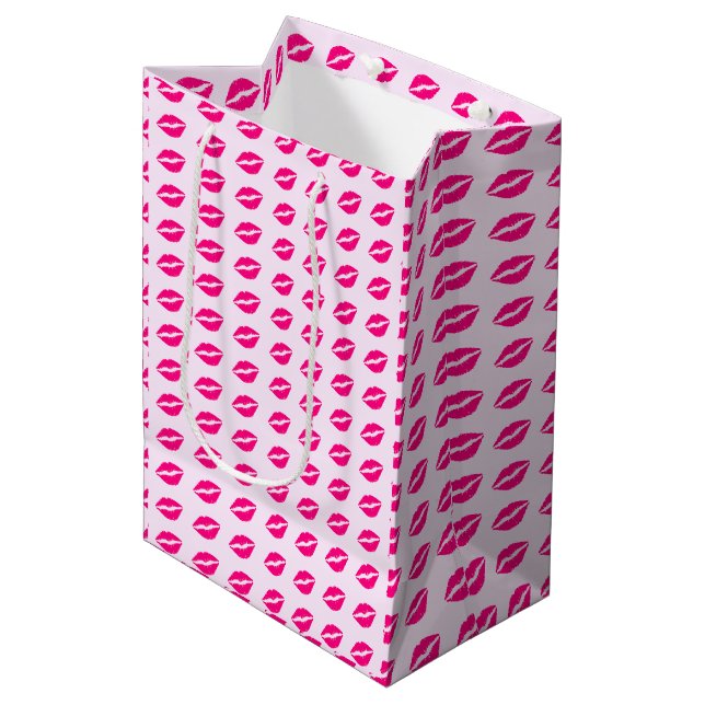 Sacola Para Presentes Média Saco de Presente com Impressão de Lábios Rosa (Frente inclinada)