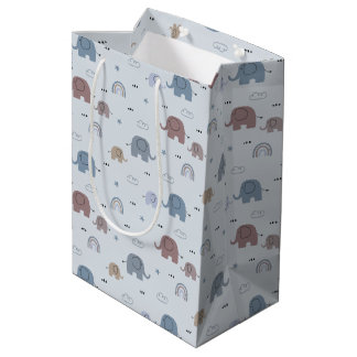Sacola Para Presentes Média Saco de Presente com Padrão de Berçário de Elefant