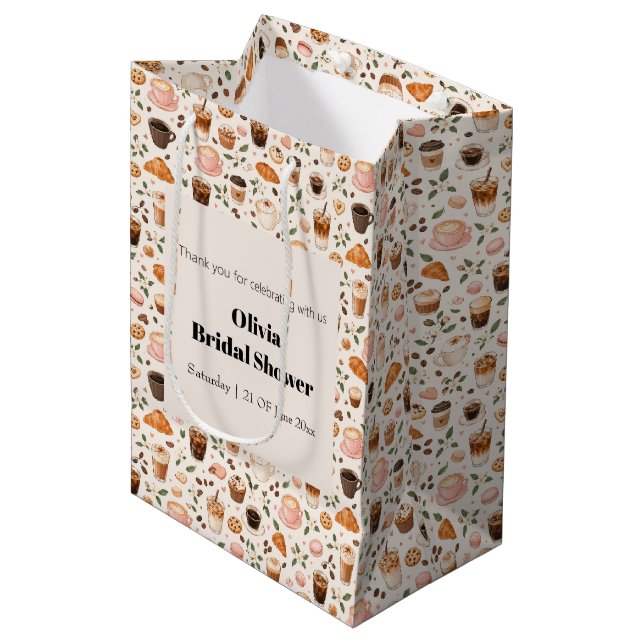 Sacola Para Presentes Média Saco de Presente com Padrão de Café e Doçuras  (Frente inclinada)