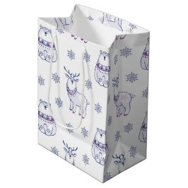 Sacola Para Presentes Média Saco de Presente com Ursos Polares e Rena