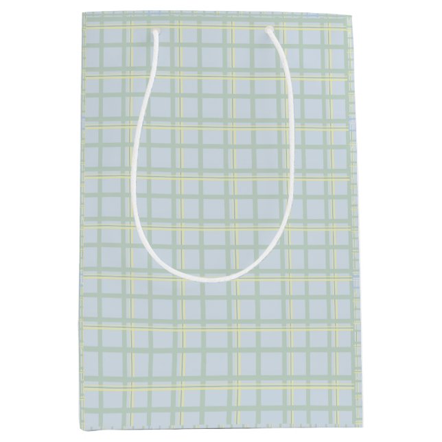 Sacola Para Presentes Média Saco de Presente com Xadrez Azul Claro | Minimalis (Frente)