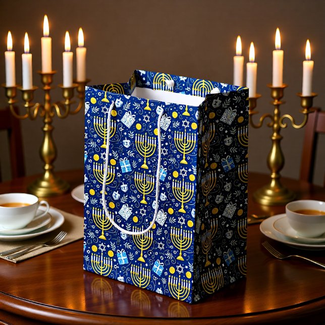 Sacola Para Presentes Média Saco de Presente da Menorá de Hanukkah (Criador carregado)