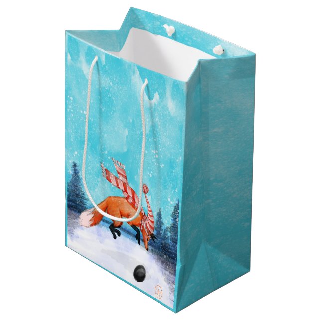 Sacola Para Presentes Média Saco de Presente da Raposa Saltitante Feliz (Frente inclinada)