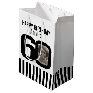 Sacola Para Presentes Média Saco de presente de aniversário branco e preto par