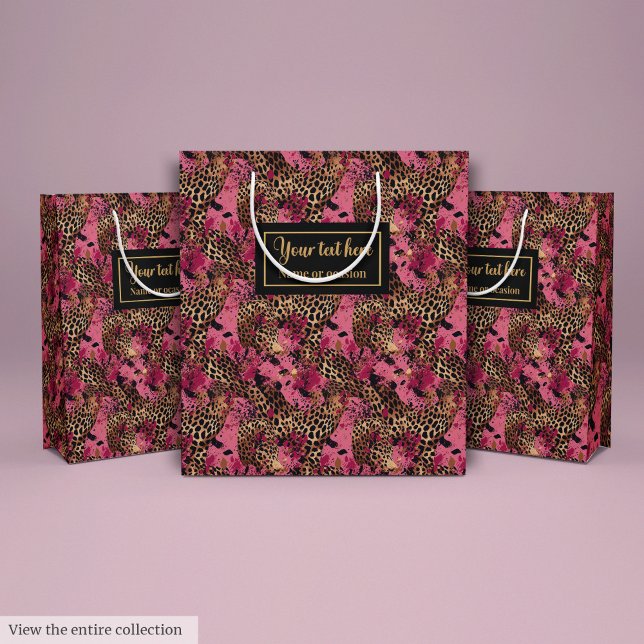 Sacola Para Presentes Média Saco de presente de aquarela de leopardo rosa e do (Chic pink and gold leopard watercolor gift bag)