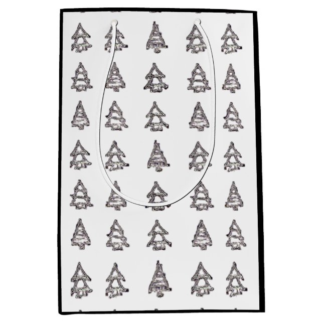 Sacola Para Presentes Média Saco de Presente de Árvore Preto e Branco (Laterai (Frente)