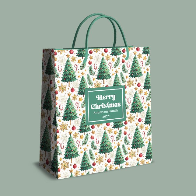 Sacola Para Presentes Média Saco de presente de árvores de Natal editável tren (Trendy Christmas trees gift bag editable layout

)