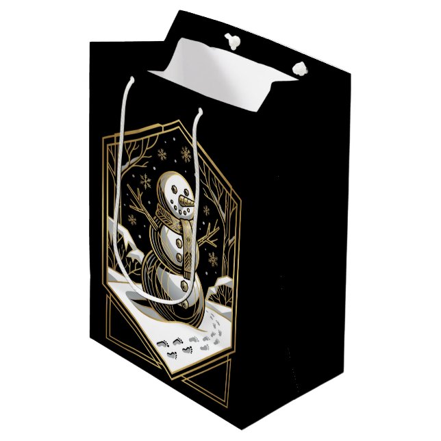 Sacola Para Presentes Média Saco de Presente de Boneco de Neve Art Deco (Frente inclinada)