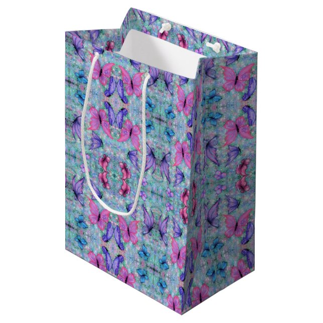 Sacola Para Presentes Média Saco de Presente de Borboletas Voadoras (Frente inclinada)
