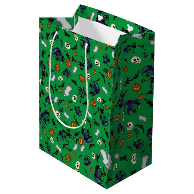 Sacola Para Presentes Média Saco de Presente de Bruxa de Halloween (Verso inclinado)