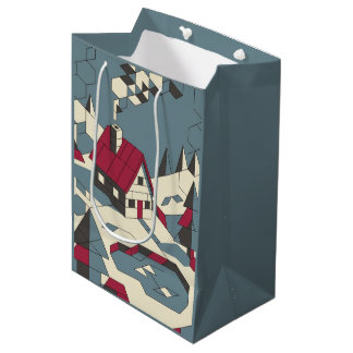 Sacola Para Presentes Média Saco de Presente de Cabana Aconchegante Geométrica
