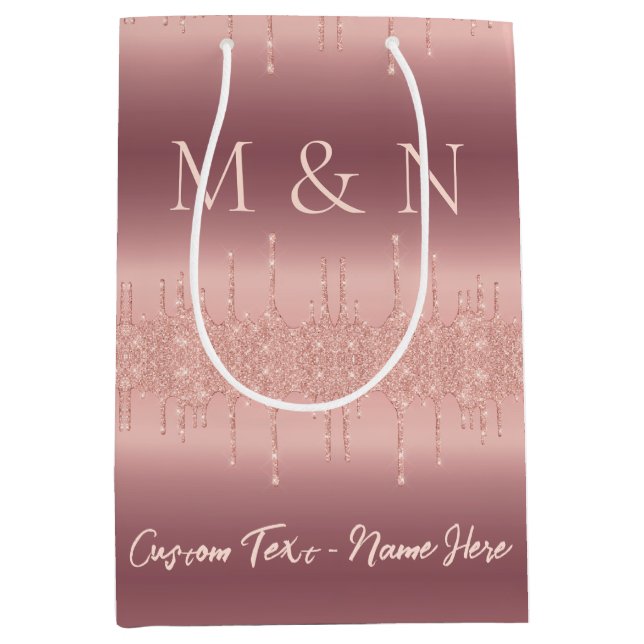 Sacola Para Presentes Média Saco de Presente de Casamento em Rose Gold com Nom (Frente)