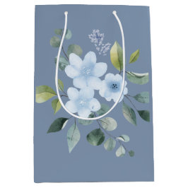 Sacola Para Presentes Média Saco de Presente de Casamento Floral Azul Aquarela