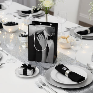 Sacola Para Presentes Média Saco de Presente de Casamento Preto e Branco Luxuo