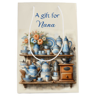 Sacola Para Presentes Média Saco de Presente de Conjunto de Café Azul e Branco