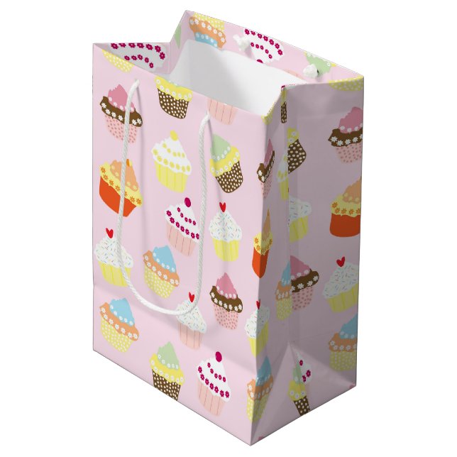 Sacola Para Presentes Média Saco de Presente de Cupcakes Coloridos (Frente inclinada)