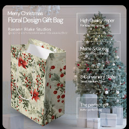 Sacola Para Presentes Média Saco de Presente de Design Floral de Natal
