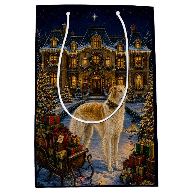 Sacola Para Presentes Média Saco de Presente de Férias Borzoi (Frente)
