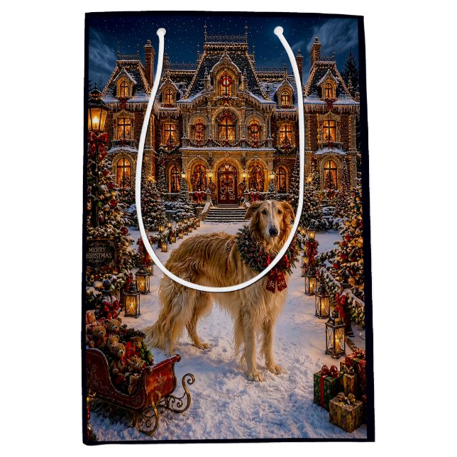 Sacola Para Presentes Média Saco de Presente de Férias Borzoi (Frente)