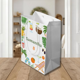 Sacola Para Presentes Média Saco de Presente de Festa na Piscina - Tema Tropic