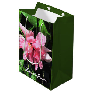Sacola Para Presentes Média Saco de Presente de Flor de Hibisco Duplo Rosa