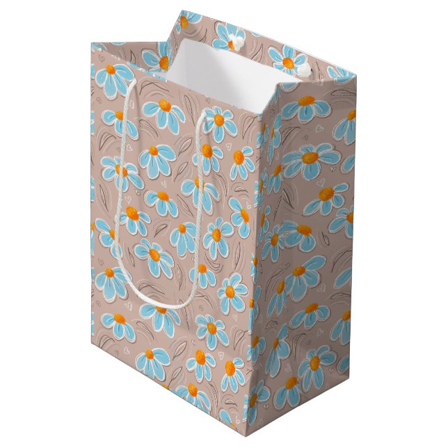 Sacola Para Presentes Média Saco de Presente de Flores Felizes (Frente inclinada)