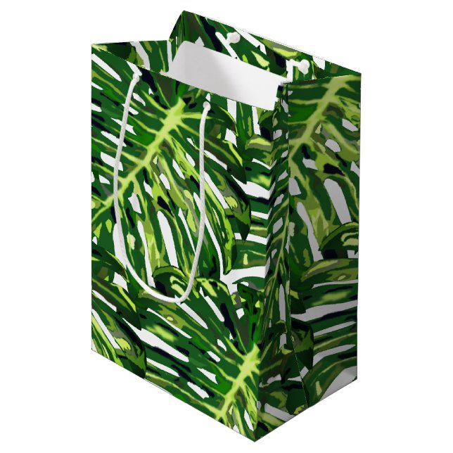 Sacola Para Presentes Média Saco de Presente de Folhas Tropicais (Frente inclinada)