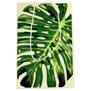 Sacola Para Presentes Média Saco de Presente de Folhas Tropicais Verdes