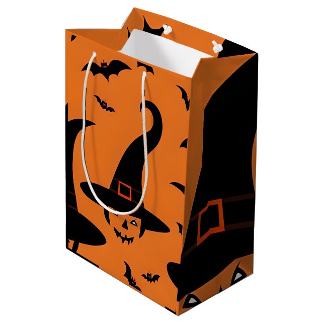 Sacola Para Presentes Média Saco de Presente de Halloween | Saco de Doce ou Tr (Verso inclinado)