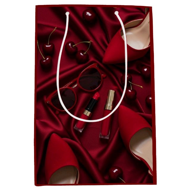 Sacola Para Presentes Média Saco de Presente de Luxo Vermelho de Moda (Frente)