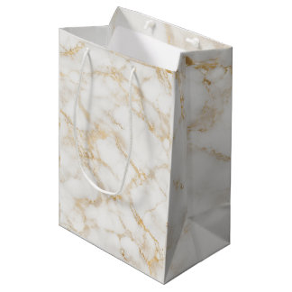 Sacola Para Presentes Média Saco de Presente de Mármore Branco e Dourado Elega