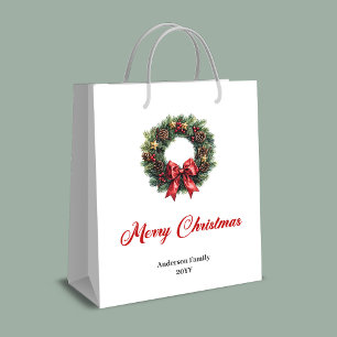 Sacola Para Presentes Média Saco de presente de Natal com grinalda de pinheiro