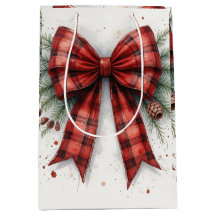 Saco de Presente de Natal com Laço de Aquarela Ver
