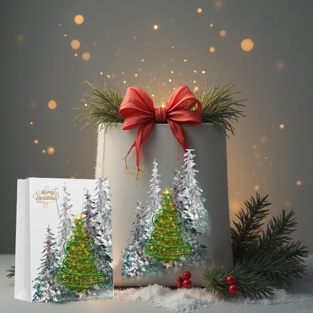 Sacola Para Presentes Média Saco de Presente de Natal da Floresta Nevada (Criador carregado)