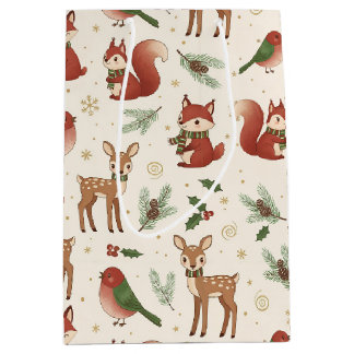 Sacola Para Presentes Média Saco de Presente de Natal de Animais da Floresta M