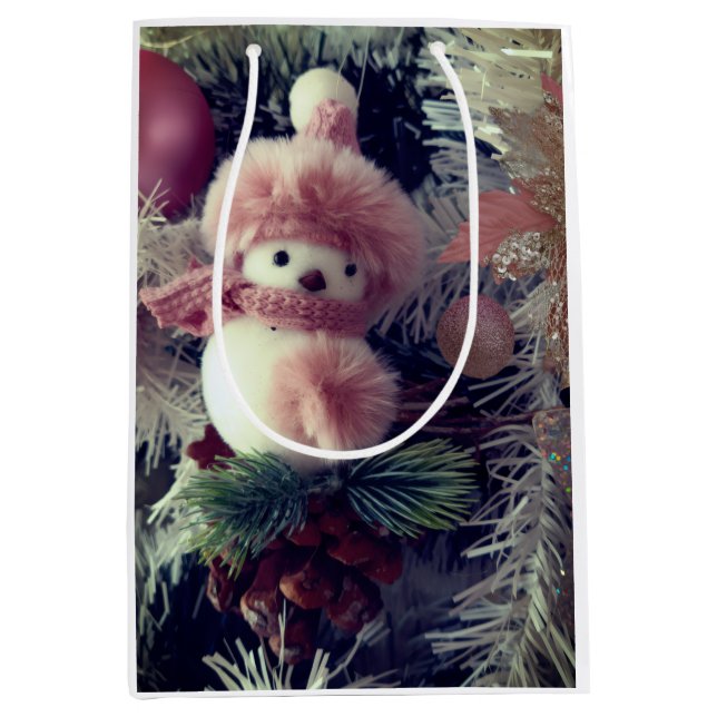 Sacola Para Presentes Média Saco de Presente de Natal do Boneco de Neve (Frente)