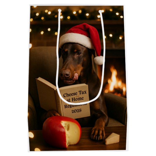 Sacola Para Presentes Média Saco de presente de Natal do Cheese Tax - Doberman (Verso)