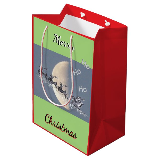 Sacola Para Presentes Média Saco de Presente de Natal do Papai Noel Voador (Verso inclinado)